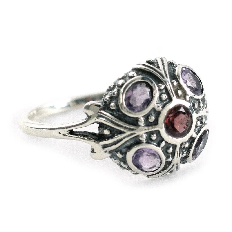 Summit stone ring-Handmade Cocktail Sterling Silver Ring (India)