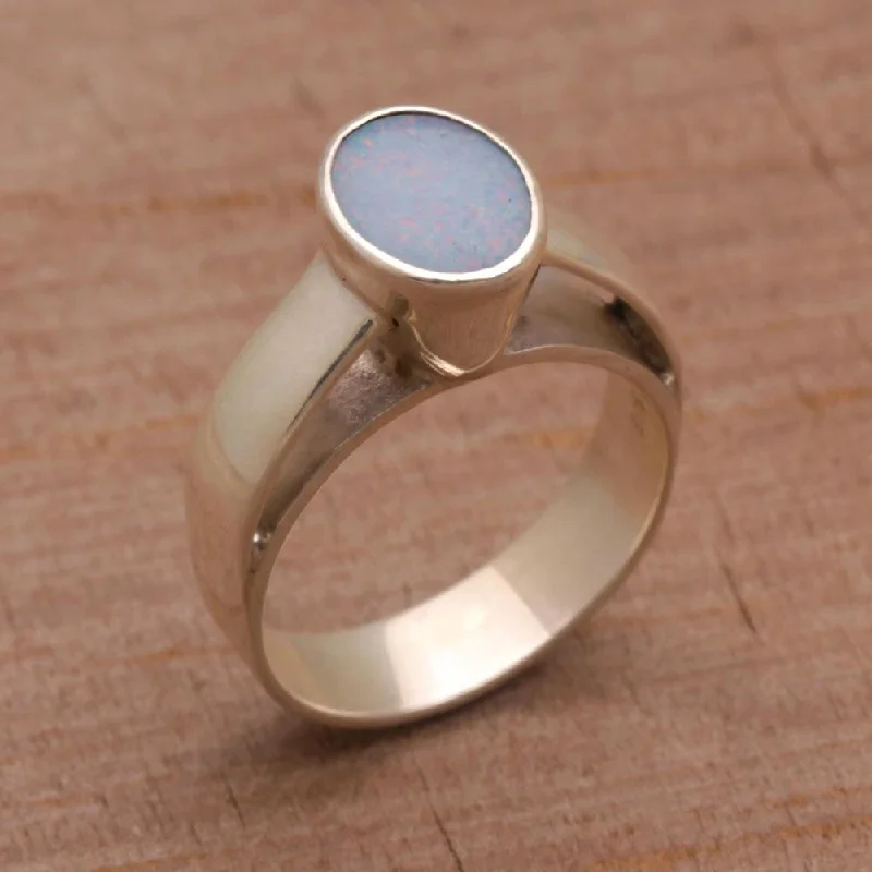 Eight-heart ring-Handmade Opal Solitaire Ring, 'Pride' (Indonesia)