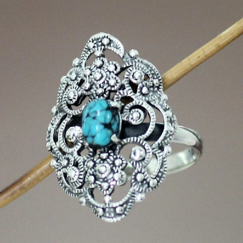 Tiered band ring-Handmade Sterling Silver 'Bali Magnificence' Turquoise Cocktail Ring (Indonesia)