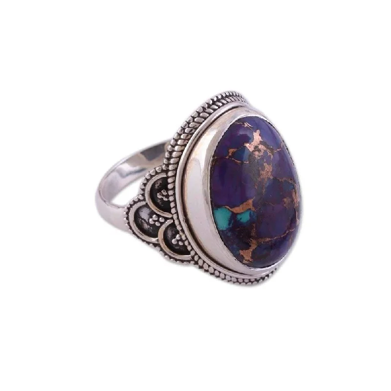 Seven-stone ring-Handmade Sterling silver cocktail ring, 'Purple Oval'(India)