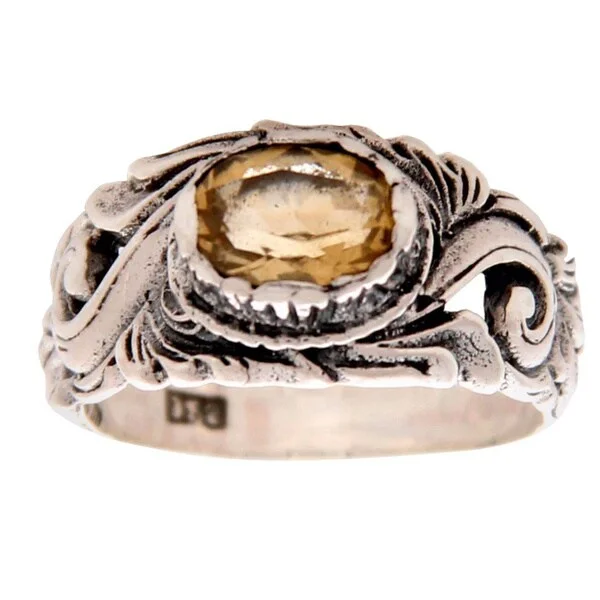 Sweeping ridge ring-Handmade Sterling Silver 'Feminine Charm' Citrine Ring (Indonesia)