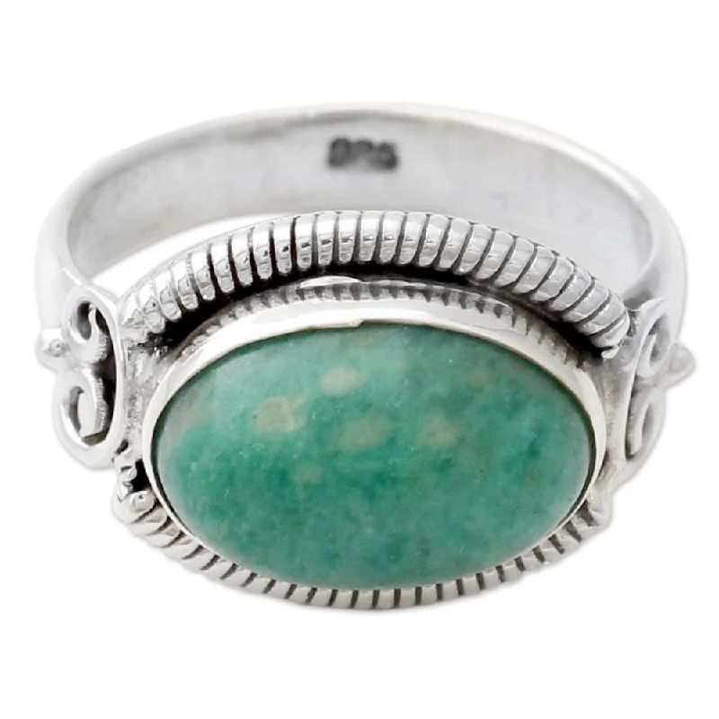 Stamped initial ring-Handmade Sterling Silver 'Seafoam' Amazonite Ring (India)