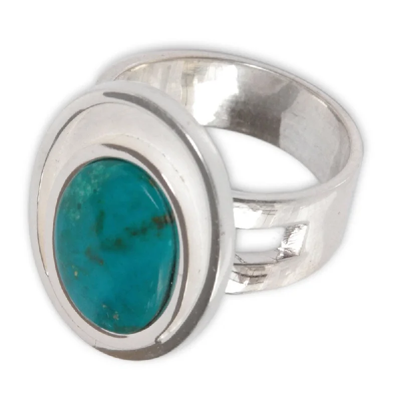 Wild pearl ring-Handmade Sterling Silver 'Serenity' Chrysocolla Ring (Peru)