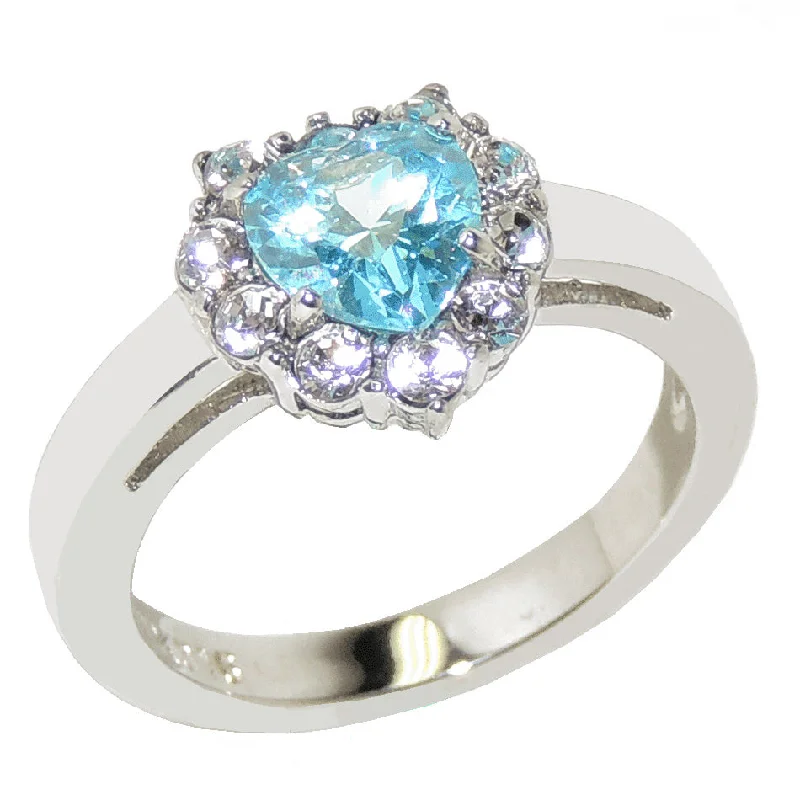 Retro-style opal ring-Womens Heart Cut Light Blue CZ Stainless Steel Tarnish Free Cocktail Ring