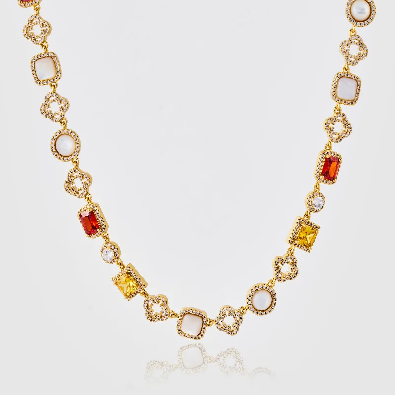 Open-crescent necklace-Iced Gemstone Necklace (Gold)