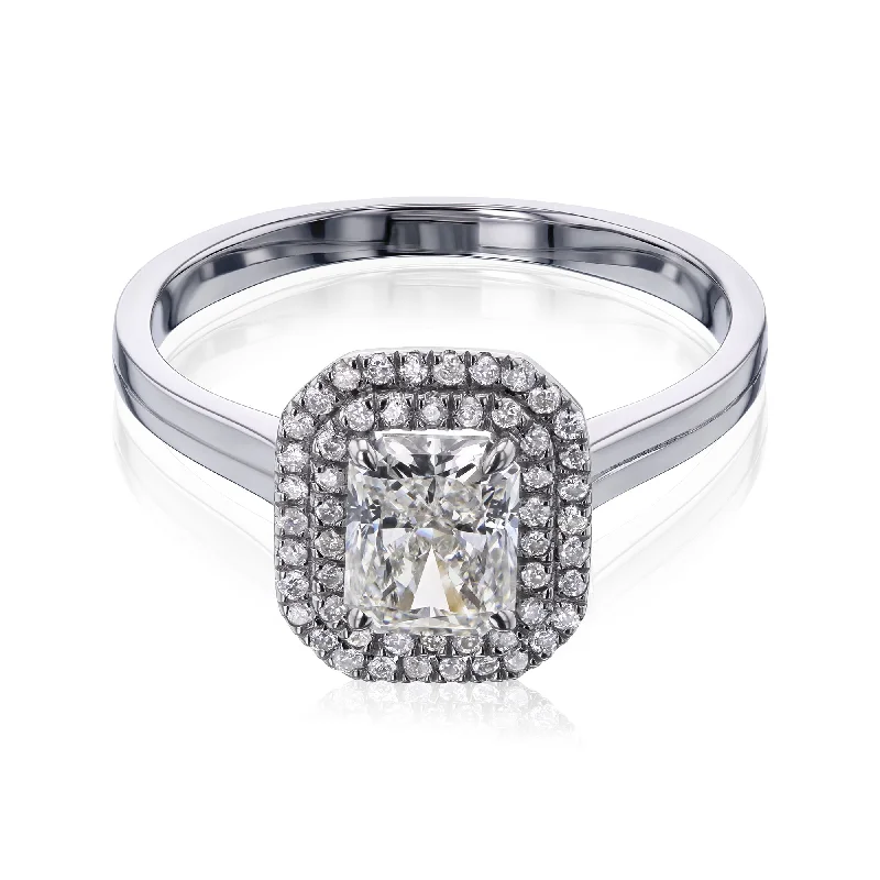 Curved stone ring-Ingrid Diamond Double Halo (EGL Certified)