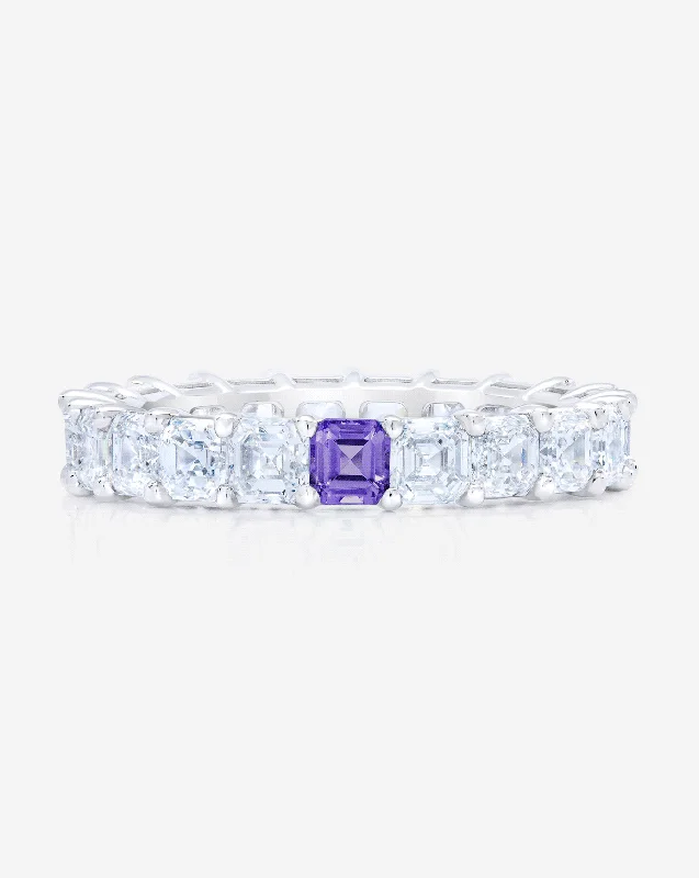 Etched band ring-Lab Grown Asscher Diamond and Birthstone Eternity Band