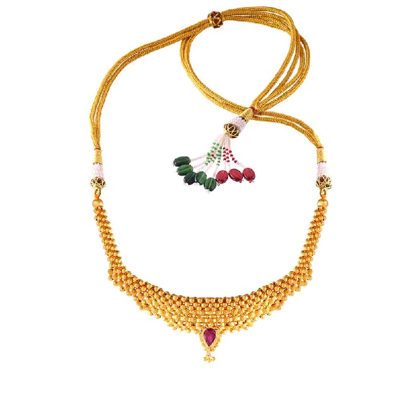 Bright stone necklace-Lightweight Gold Thusi Necklace For Women