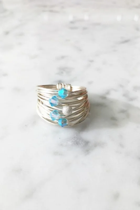 Low-set stone ring-Marcia Ring with Aquamarine AB Swarovski Crystals