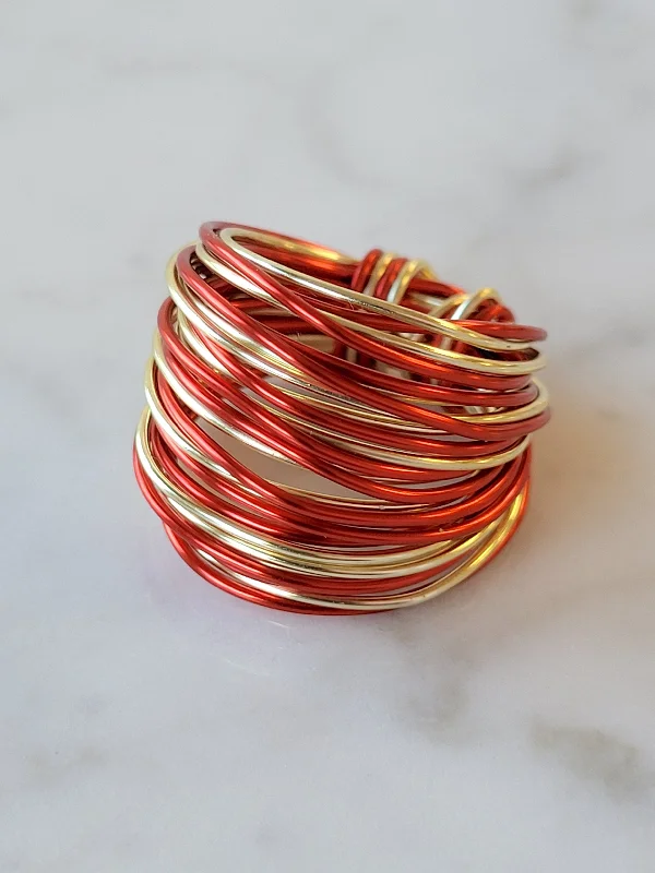 Cosmic burst ring-Marcia Wire Wrap Ring in Red and Gold