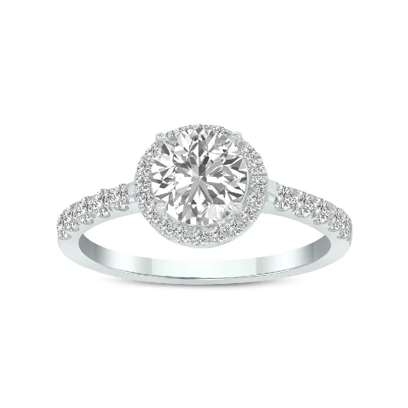 Smelted silver ring-Marquee 1 3/8 Carat TW Round Lab Grown Diamond Engagement Ring in 14K White Gold