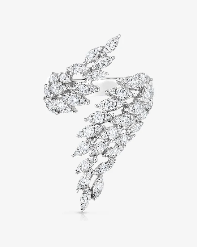 Offset gem ring-Feather Diamond Statement Ring