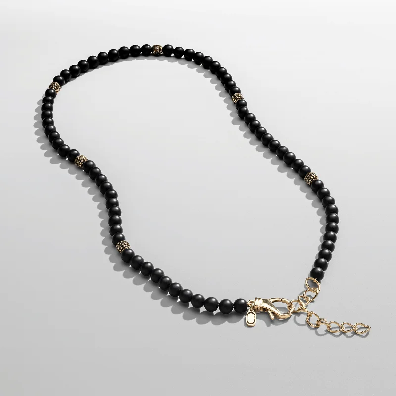 Rich kyanite necklace-Matte Onyx Beaded Necklace (Gold)