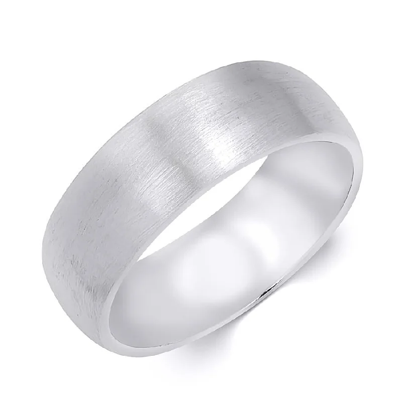 Rounded gem ring-Mens Anniversary Wedding Band Ring Brushed Solid Silver 7mm Size 8-12