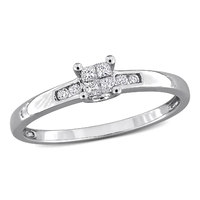 Crafted gold ring-Miadora 1/8ct TW Princess Cut Diamond Quad Engagement Ring in Sterling Silver