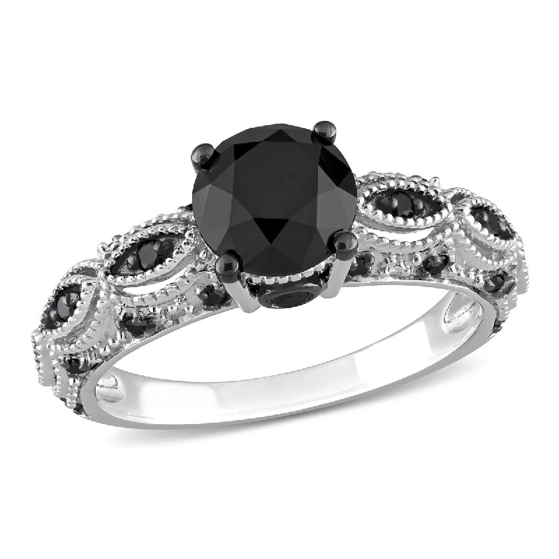 Luminous diamond ring-Miadora 2ct TW Black Diamond Engagement Ring in 10k White Gold