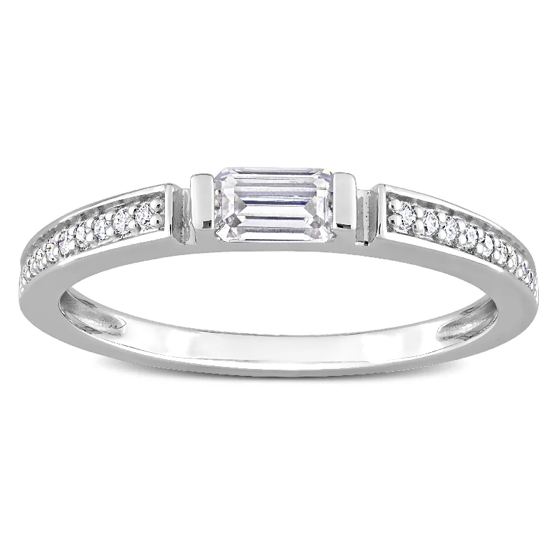 Twilight-cut ring-Miadora 3/8ct DEW Moissanite Bar Semi-Eternity Ring in Sterling Silver