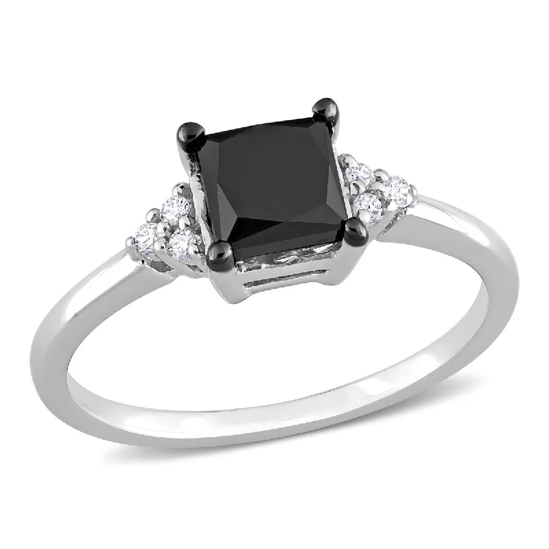 Set stone ring-Miadora 4/5ct TDW Square Black White Diamond Engagement Ring in 14k White Gold