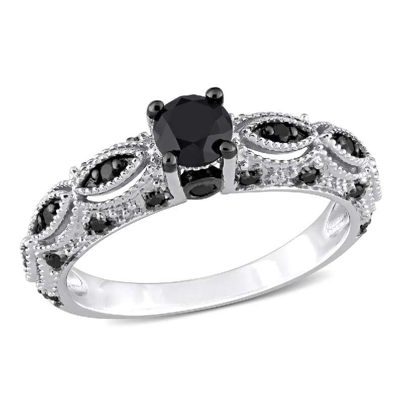 Tide motif ring-Miadora 5/8ct TW Black Diamond Engagement Ring in 10k White Gold