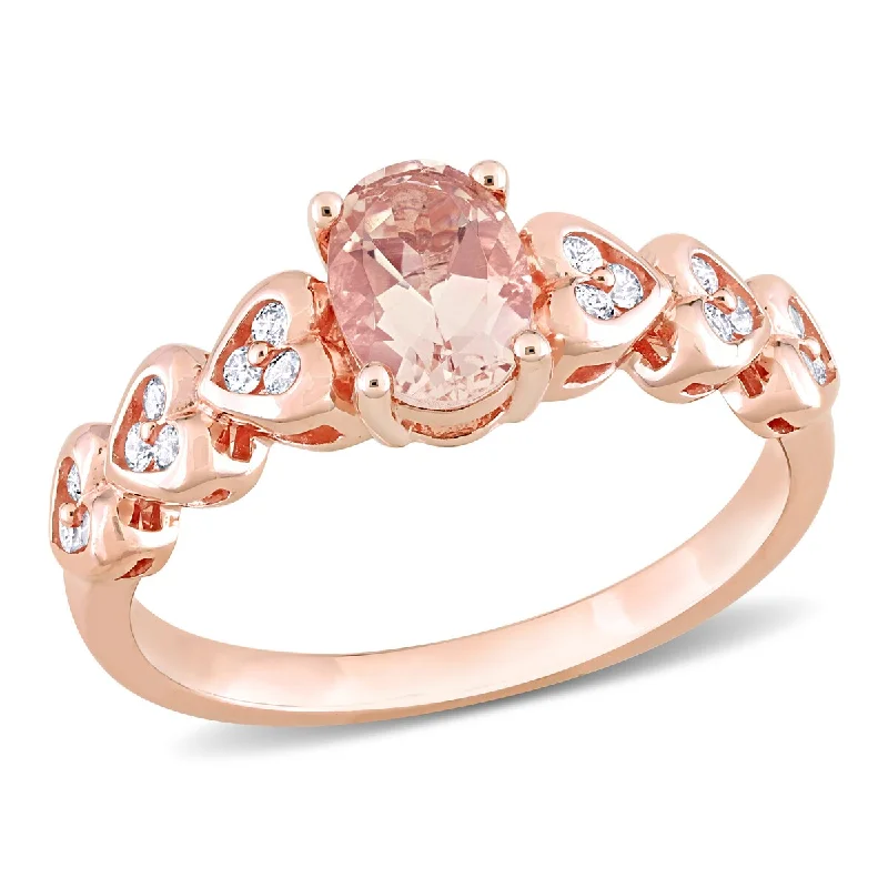 Subtle-scored ring-Miadora 7/8ct TGW Oval Morganite White Topaz Engagement Ring in 10k Rose Gold