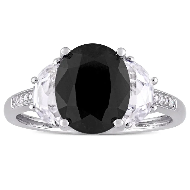 Hooked ring-Miadora Sterling Silver Black Sapphire Created White Sapphire and Diamond Accent Engagement Ring