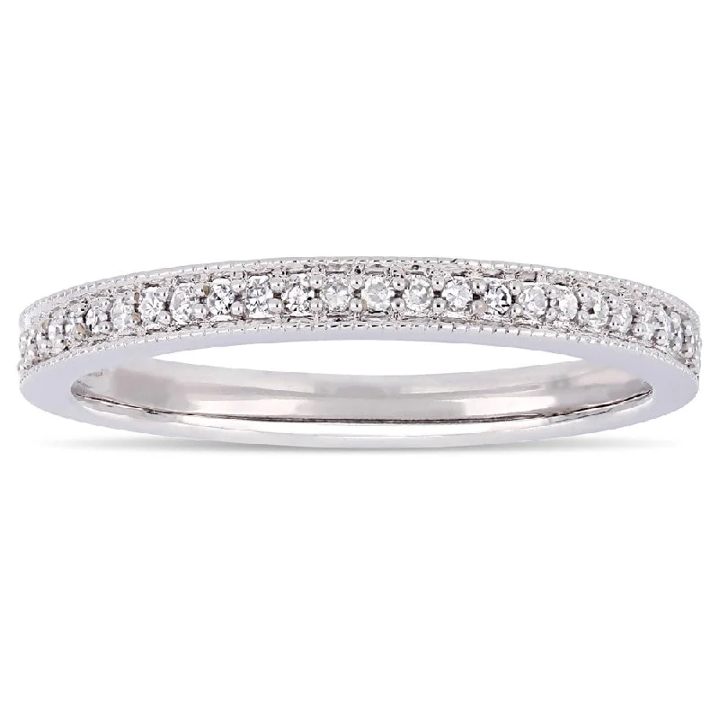 Icy topaz ring-Moissanite by Miadora Signature Collection 14k White Gold 1/8ct TDW Diamond Stackable Semi-Eternity Wedding Band