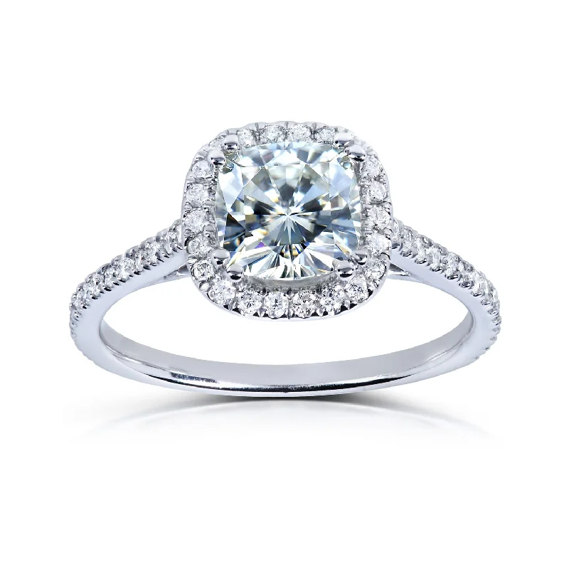 Icy aquamarine ring-Cushion Moissanite and Natural Diamond Halo Ring