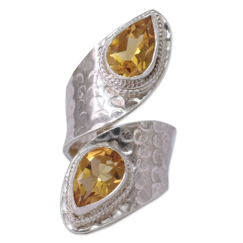 Curled wire ring-NOVICA Handmade Golden Yellow Faceted Bezel Ring (India)