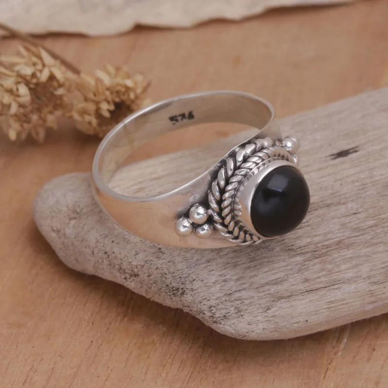 Luminous diamond ring-NOVICA Handmade Promise Sterling Silver Onyx Ring (Indonesia) - Black