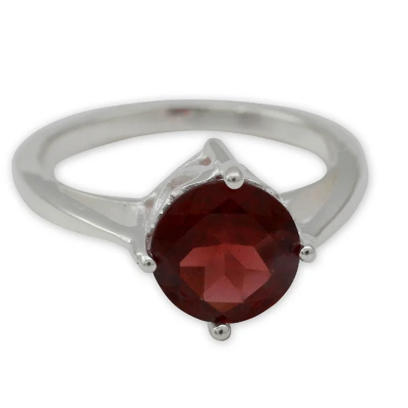 Glimmering aquamarine ring-NOVICA India Love, Garnet solitaire ring