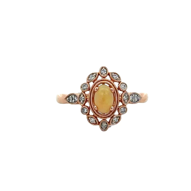 Polished zinc ring-Opal and Diamond Ring in Rose Gold