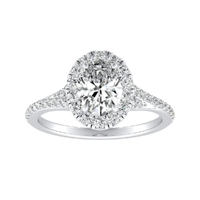 Rolling tide ring-Oval Shape 5/8cttw 18k Gold Halo Diamond Engagement Ring by Auriya