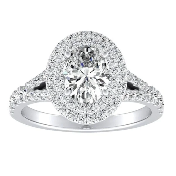 Linked band ring-Oval Shape Halo Diamond Engagement Ring 1 1/4ctw 18k Gold by Auriya (H-I, SI1-SI2)