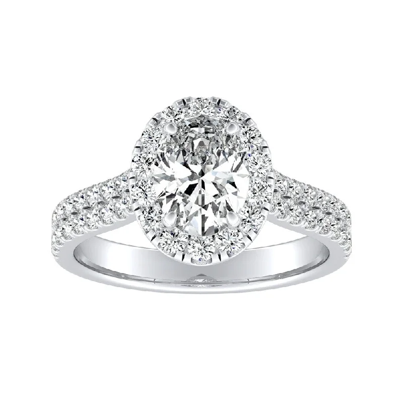 Clean-cut ring-Oval Shape Halo Diamond Engagement Ring 1ctw 14k Gold