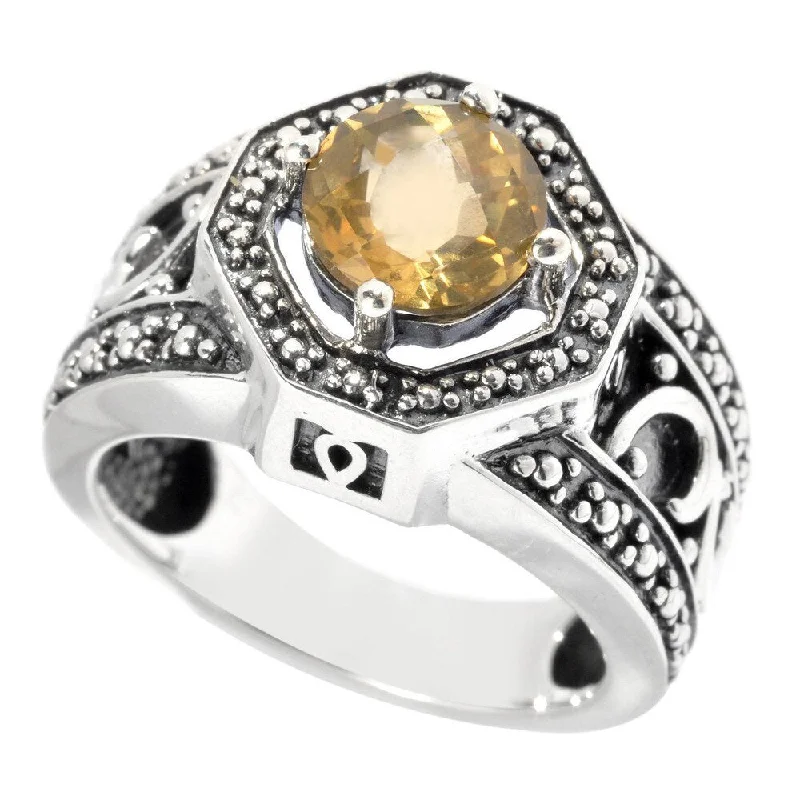 Plaited ring-Oxidized Sterling Silver Round Citrine Ring