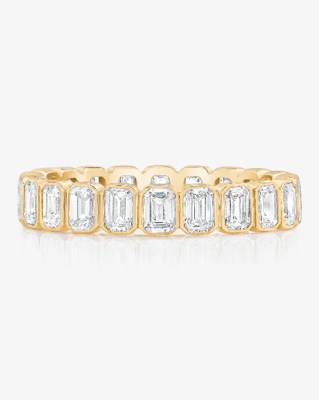 Quilted pattern ring-Emerald Bezel Eternity Band