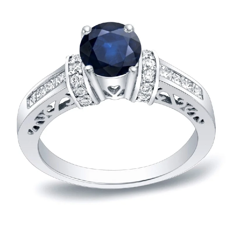 Luminous diamond ring-Platinum Round 1/2ct Blue Sapphire and 3/4ct TDW Diamond Engagement Ring by Auriya (H-I, SI1-SI2)