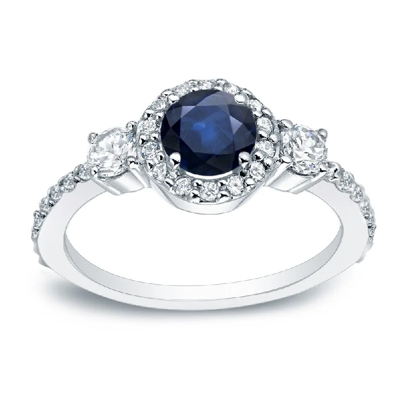 Full sapphire ring-Platinum Round 1/4ct Sapphire and 1/2ct TDW Diamond Halo Engagement Ring by Auriya