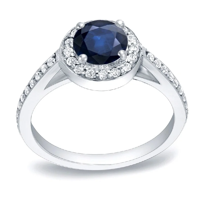 Deep emerald ring-Platinum Round 3/4ct Sapphire and 1/3ct TDW Diamond Halo Engagement Ring by Auriya