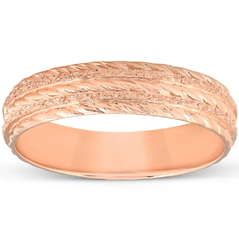 Stippled band ring-Pompeii3 14k Rose Gold Mens Braided Rope Band Wedding Ring