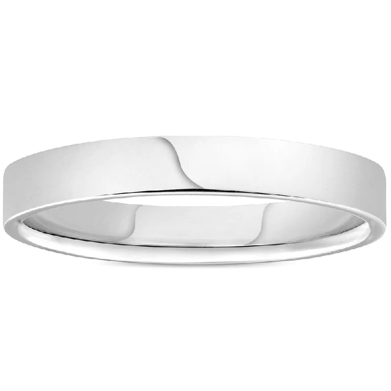 Scuffed rim ring-Pompeii3 950 Platinum Plain High Polished Ring 3mm Flat Wedding Band - White