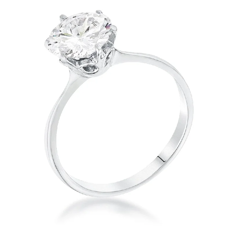 Tiered band ring-Rhodium 2-Carat Single Stone CZ Classic Solitaire Ring