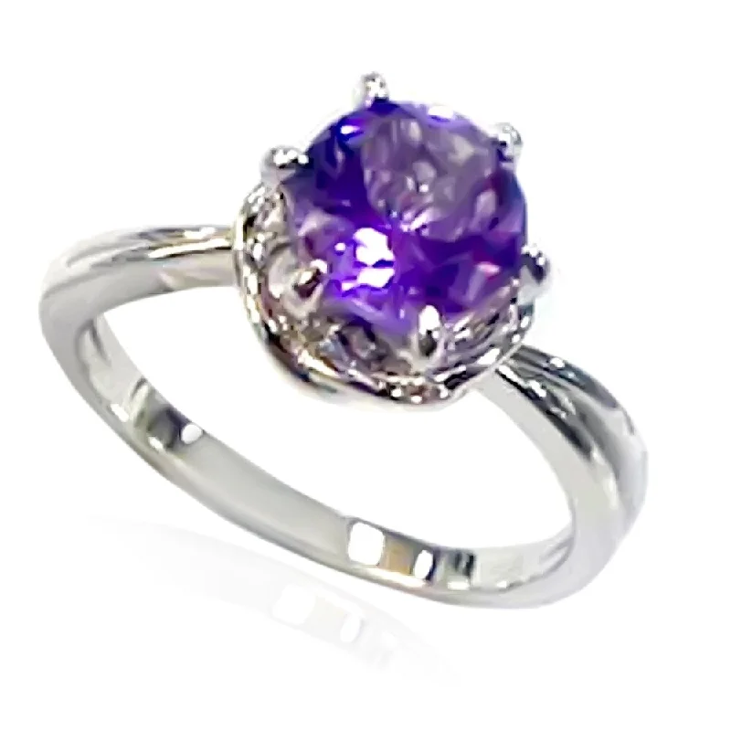 Peaked band ring-Rhodium Over Sterling Silver 0.78Ctw African Amethyst Ring