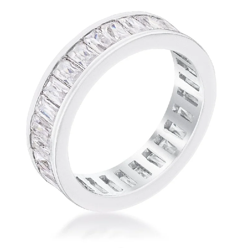 Rolling tide ring-Rhodium Plated Baguette Emerald Cut Eternity Ring