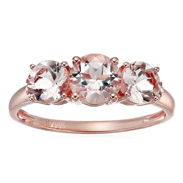 Ethnic scored ring-Rose Gold-plated Morganite, Diamond 3-stone Engagement Ring, Size 7 - Pink