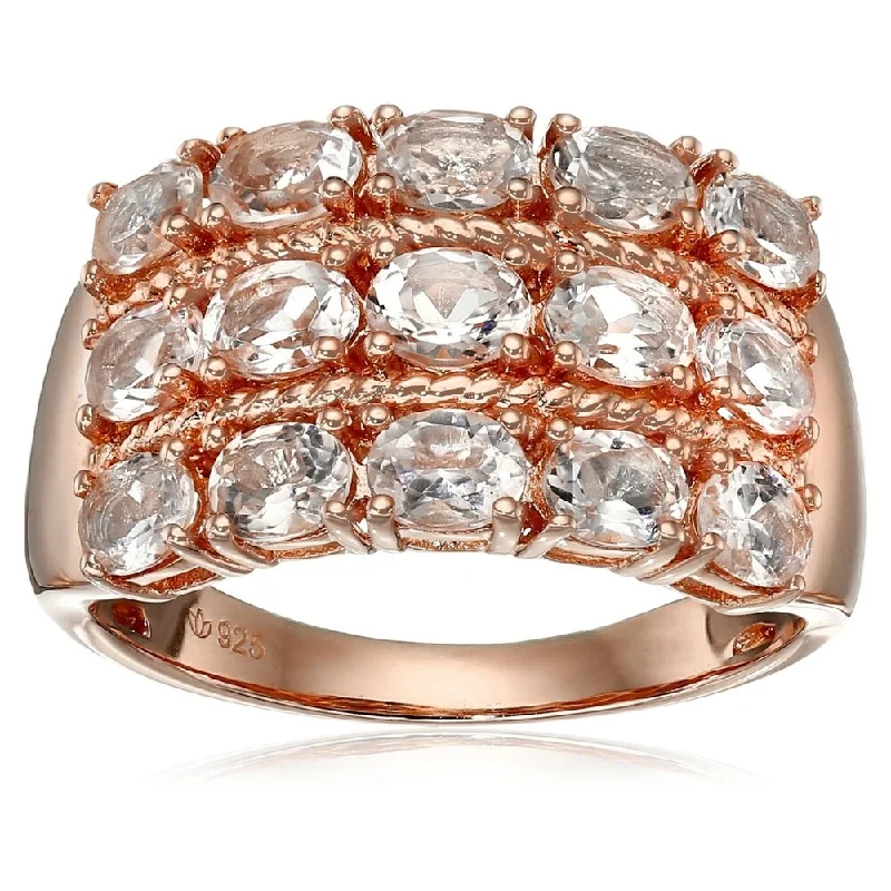 Embossed gem ring-Rose Gold - Plated Silver Morganite Oval Wide Band Ring Size - 7