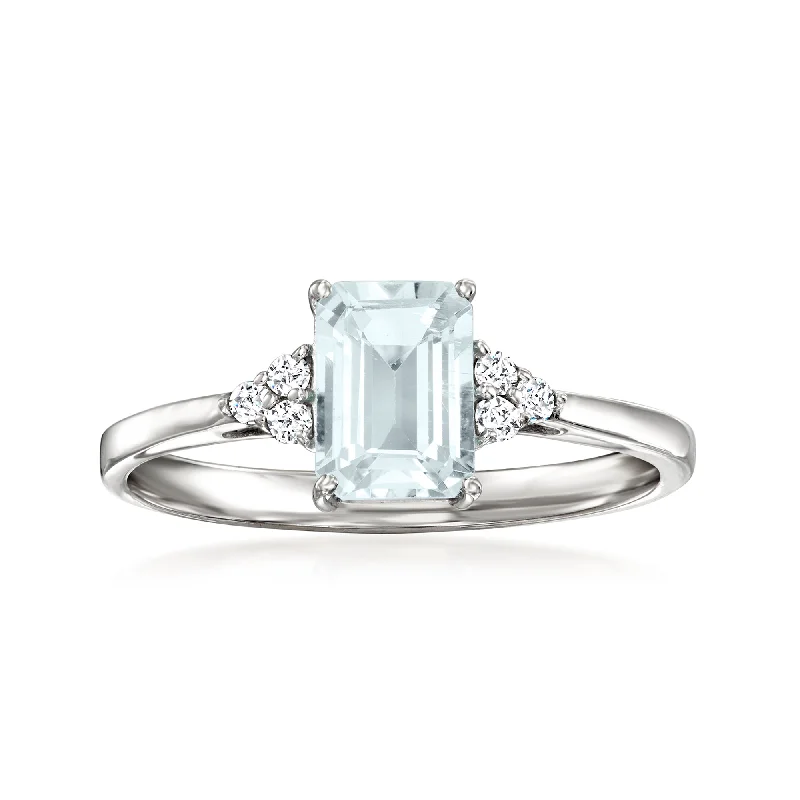 Thick shank ring-Ross-Simons Aquamarine Ring With Diamond Accents in 14kt White Gold