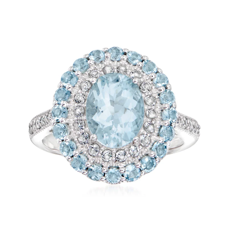 Offset gem ring-Ross-Simons Aquamarine Ring With Multi-Gemstones in Sterling Silver