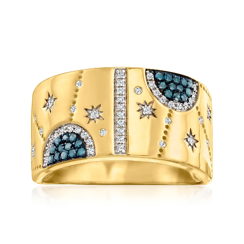 Sprig cluster ring-Ross-Simons Blue and White Diamond Celestial Ring in 18kt Gold Over Sterling