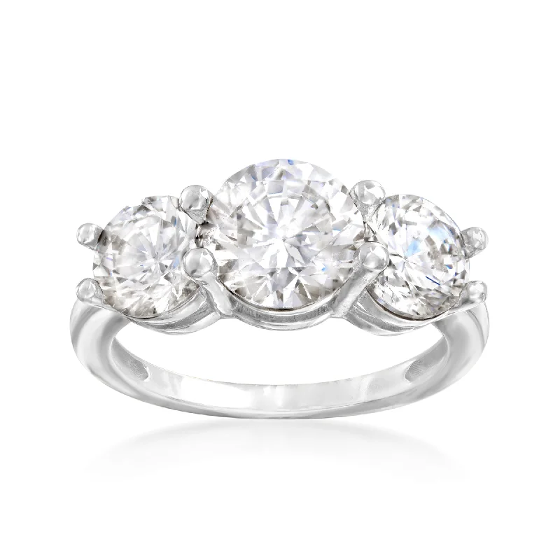 Dappled crystal ring-Ross-Simons CZ 3-Stone Ring in 14kt White Gold